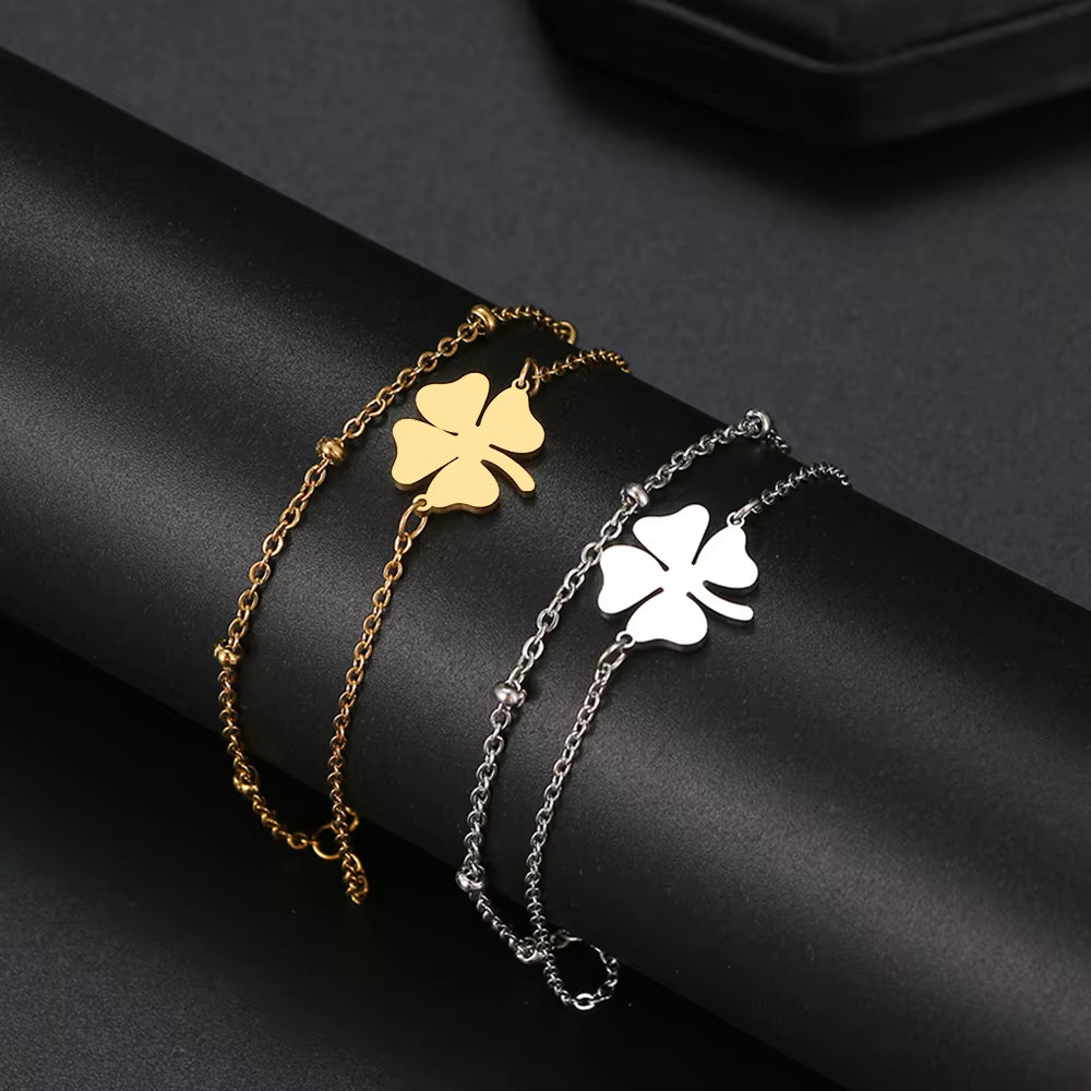 Stainless Steel Bracelets Four-Leaf Clover Classic Fashion Style Bracelet for Women Fine Fashion Jewelry Wedding Party Gifts