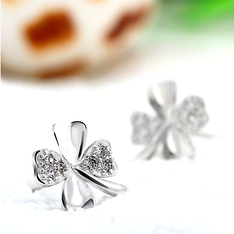 Stud Earrings Exquisite Four-Leaf Clover Zircon Stud Earrings for Women Silver Color Earring Earings Jewelry Earing Brincos Gift