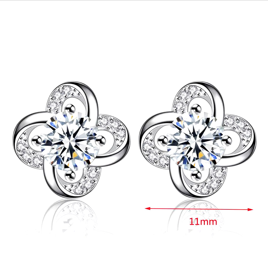 Stud Earrings Exquisite Four-Leaf Clover Zircon Stud Earrings for Women Silver Color Earring Earings Jewelry Earing Brincos Gift