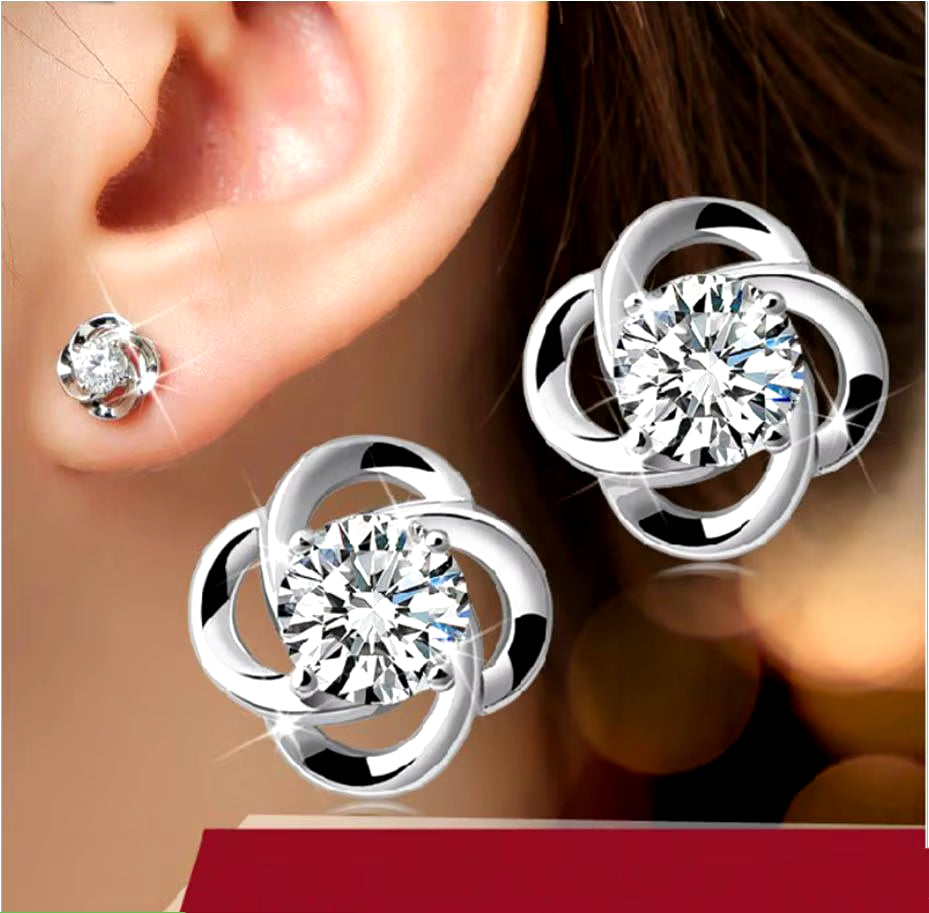 Stud Earrings Exquisite Four-Leaf Clover Zircon Stud Earrings for Women Silver Color Earring Earings Jewelry Earing Brincos Gift