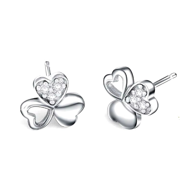 Stud Earrings Exquisite Four-Leaf Clover Zircon Stud Earrings for Women Silver Color Earring Earings Jewelry Earing Brincos Gift