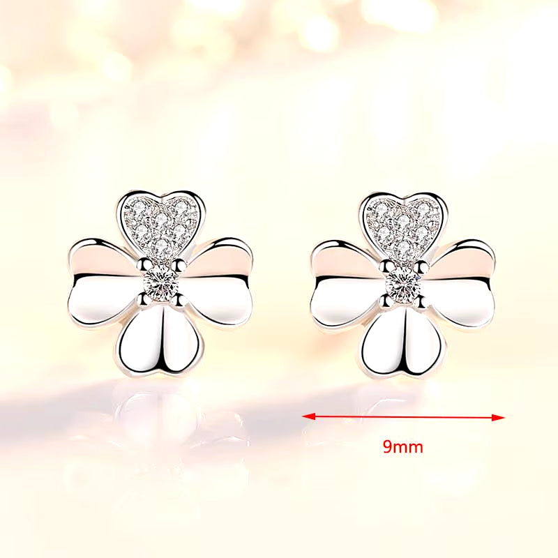 Stud Earrings Exquisite Four-Leaf Clover Zircon Stud Earrings for Women Silver Color Earring Earings Jewelry Earing Brincos Gift