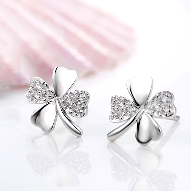 Stud Earrings Exquisite Four-Leaf Clover Zircon Stud Earrings for Women Silver Color Earring Earings Jewelry Earing Brincos Gift