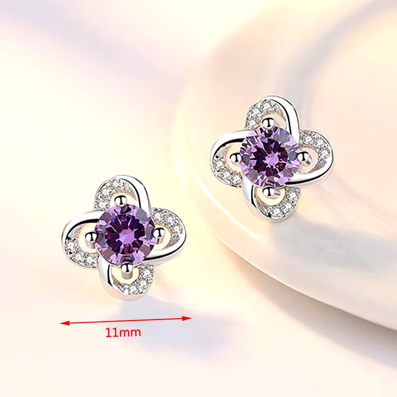 Stud Earrings Exquisite Four-Leaf Clover Zircon Stud Earrings for Women Silver Color Earring Earings Jewelry Earing Brincos Gift