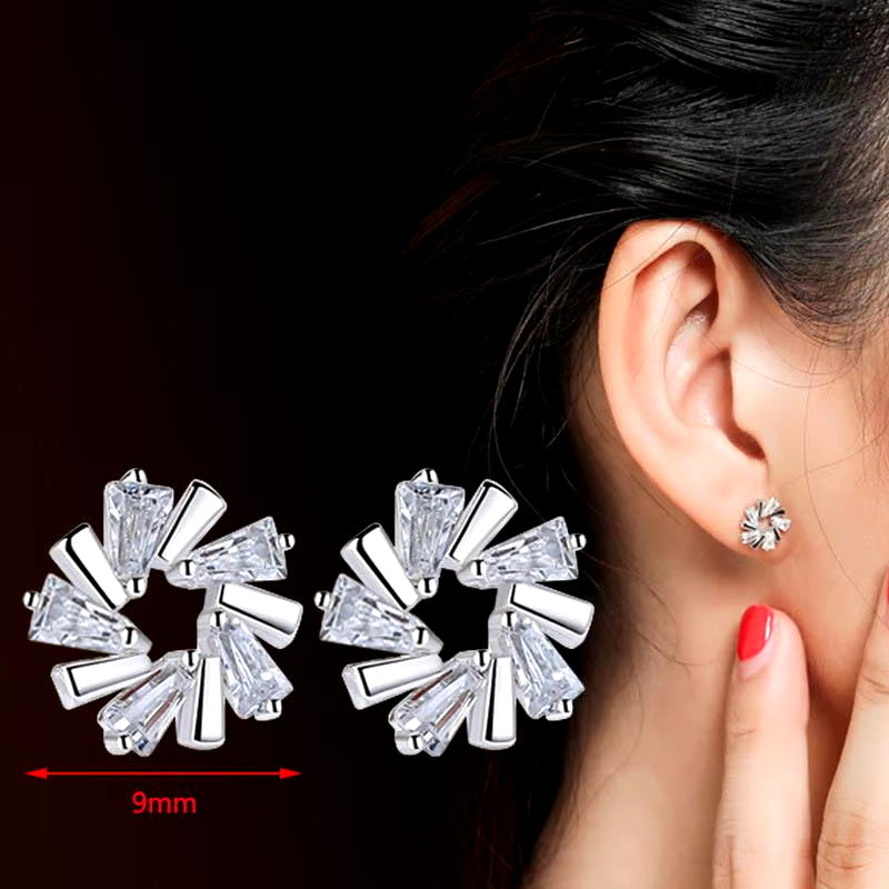 Stud Earrings Exquisite Four-Leaf Clover Zircon Stud Earrings for Women Silver Color Earring Earings Jewelry Earing Brincos Gift