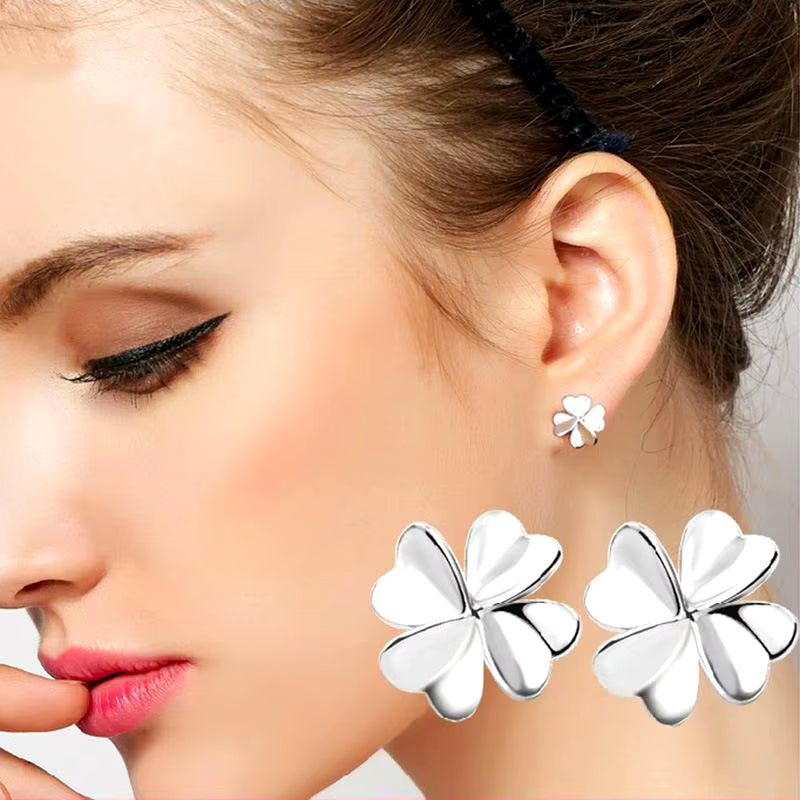 Stud Earrings Exquisite Four-Leaf Clover Zircon Stud Earrings for Women Silver Color Earring Earings Jewelry Earing Brincos Gift