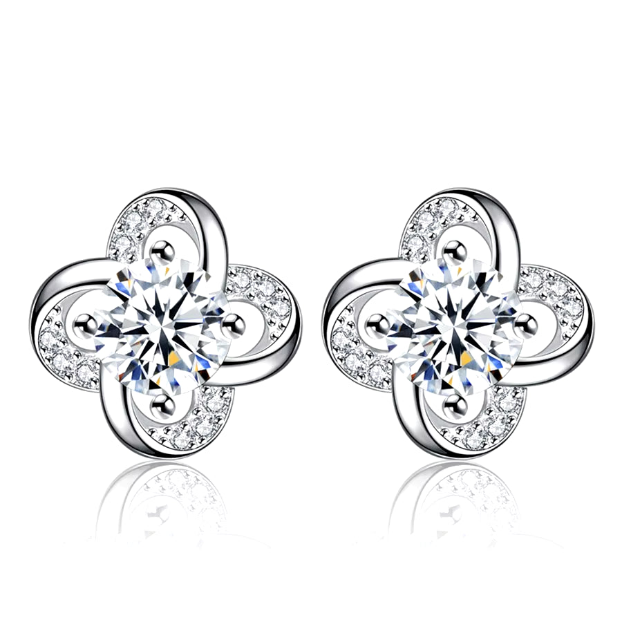 Stud Earrings Exquisite Four-Leaf Clover Zircon Stud Earrings for Women Silver Color Earring Earings Jewelry Earing Brincos Gift