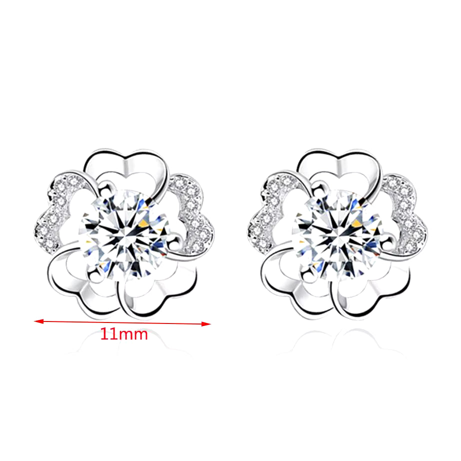 Stud Earrings Exquisite Four-Leaf Clover Zircon Stud Earrings for Women Silver Color Earring Earings Jewelry Earing Brincos Gift