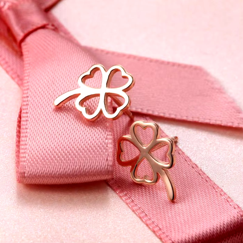 Stud Earrings Exquisite Four-Leaf Clover Zircon Stud Earrings for Women Silver Color Earring Earings Jewelry Earing Brincos Gift