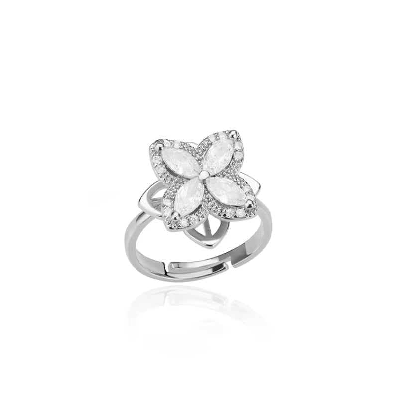 Spinner Zircon Heart Four Leaf Clover Rings for Women Stainless Steel anti Stress Anxiety Fidget Ring Jewelry Christmas Gift